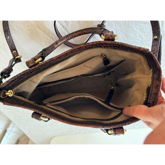 Brahmin Brown Leather Croc Embossed Top Handle Purse Handbag Shoulder Bag - Picture 7 of 9